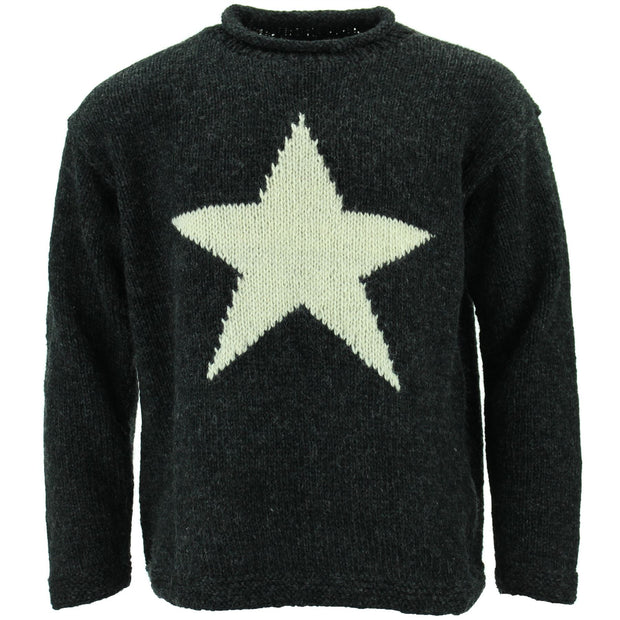 Chunky Wool Knit Star Jumper - Charcoal & Light Grey