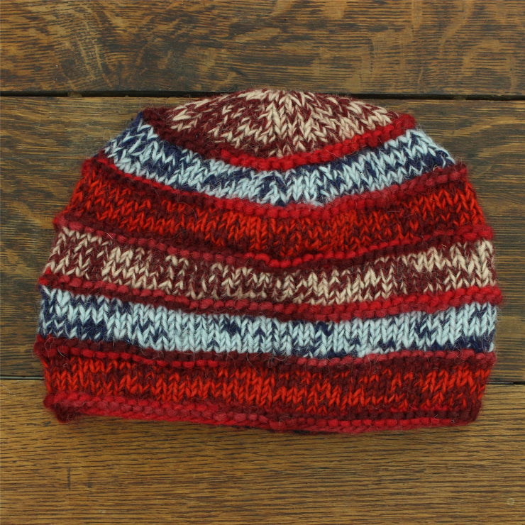 Hand Knitted Wool Beanie Hat - 17 Red