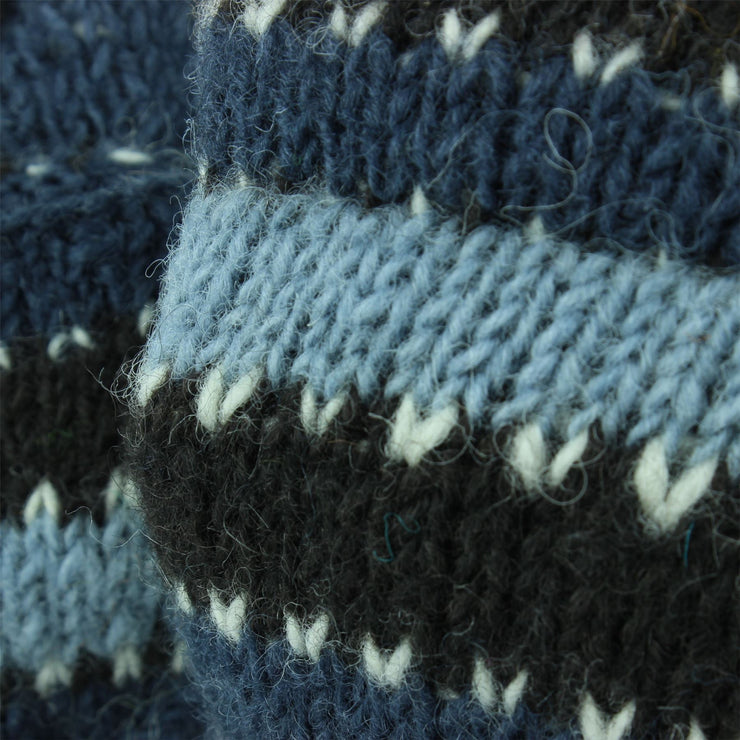 Chunky Wool Knit Fingerless Shooter Gloves - Stripe - Blue & Black