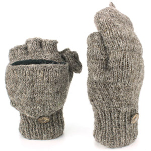 Chunky Wool Knit Fingerless Shooter Gloves - Plain - Oatmeal