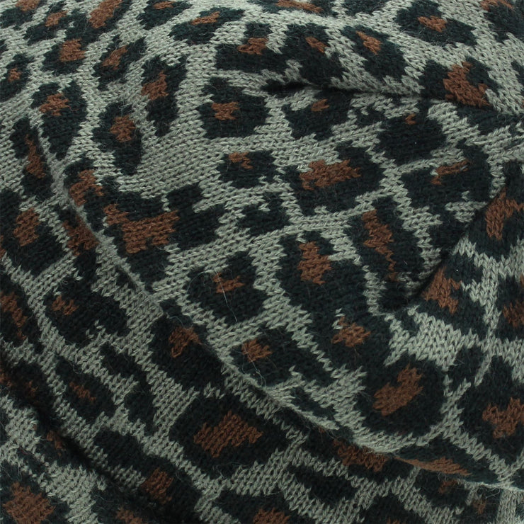 Leopard Print Beanie Hat - Grey