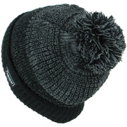 Chunky Knit Marl Bobble Beanie Hat with Turn-up - Black