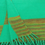 Tibetan Wool Blend Shawl Blanket - Light Green with Sunset Reverse