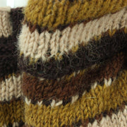 Chunky Wool Knit Fingerless Shooter Gloves - Stripe - Brown