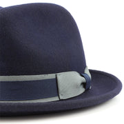 100% Wool trilby hat with contrast band and side bow - Navy