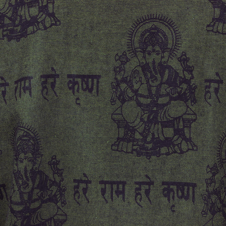 Long Sleeve 'Ganesh' Printed Nepalese Kurta Grandad Shirt - Green