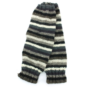 Hand Knitted Wool Leg Warmers - Stripe Greys
