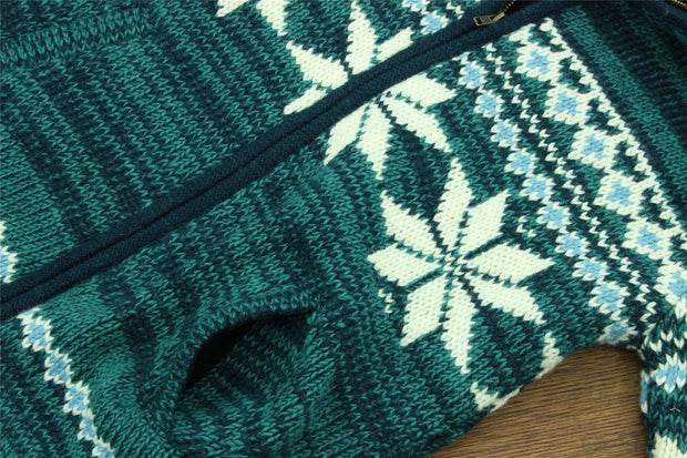 Hand Knitted Wool Hooded Jacket Cardigan - Fairisle Teal