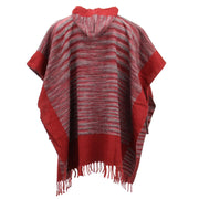 Soft Vegan Wool Hooded Tibet Poncho - Red Grey & Red