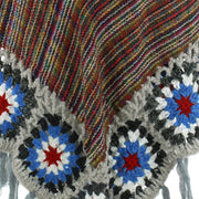 Granny Squares Crochet Poncho Short - Rainbow/Grey