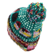 Hand Knitted Wool Beanie Bobble Hat - Sheep - Teal Pink SD