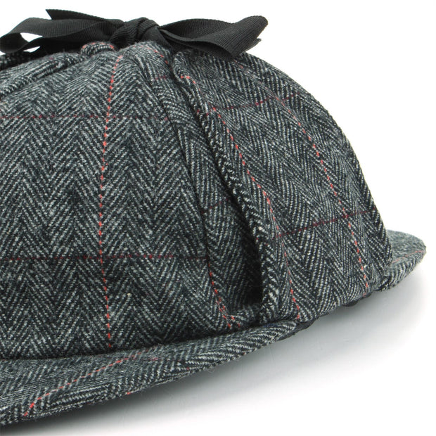 Wool Herringbone Deerstalker Sherlock Holmes Hat - Dark Grey