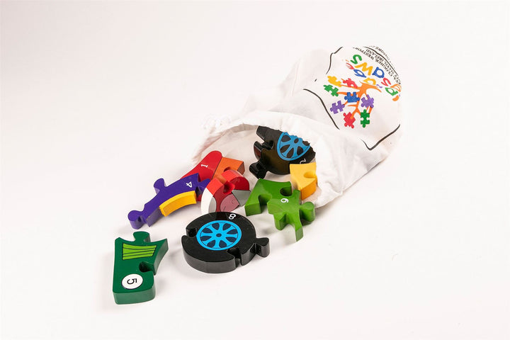 Handmade Wooden Jigsaw Puzzle - Number Racing Car