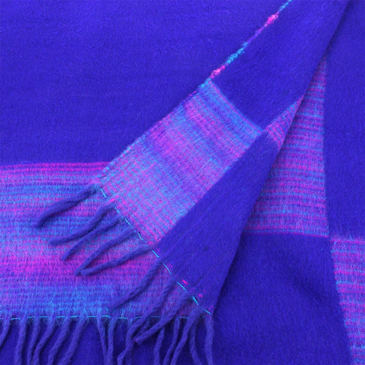 Tibetan Wool Blend Shawl Blanket - Deep Purple with Purple Reverse