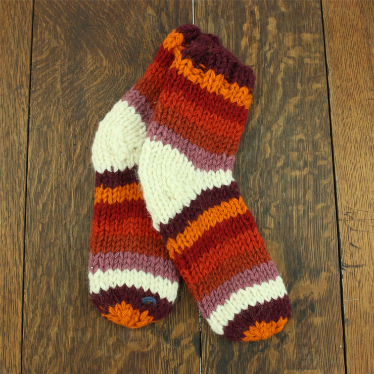 Hand Knitted Wool Ankle Socks - Stripe Rust