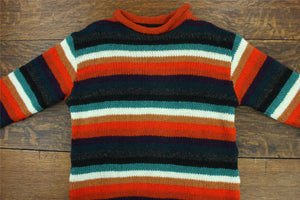 Pull en laine tricoté main - rayure anu