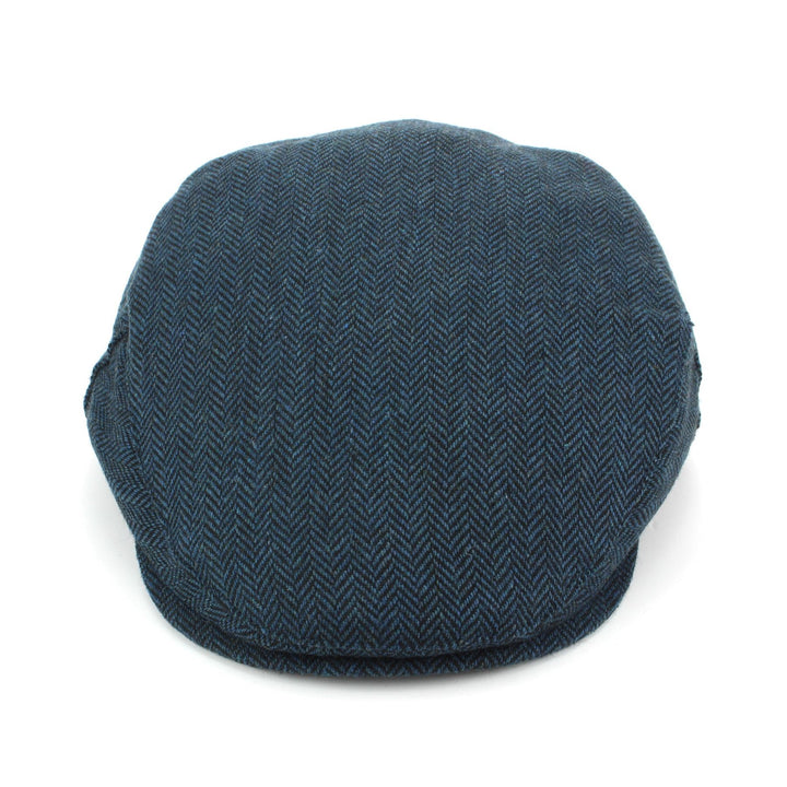 Herringbone Flat Cap with Quilted Lining - Blue