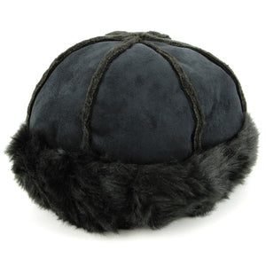 Suede Effect Hat and Faux Fur Cuff and Lining - Black