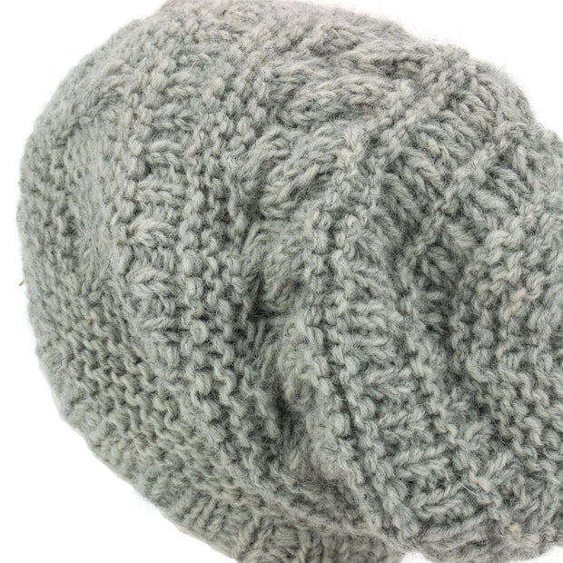 Wool Knit Beanie Hat - Light Grey