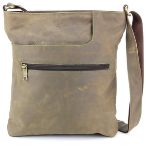 Real Leather Shoulder Bag with Front Zip and Pouch Pocket - Light Brown