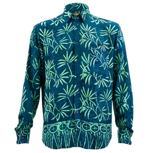 Regular fit langærmet skjorte - tropisk blad - petrol