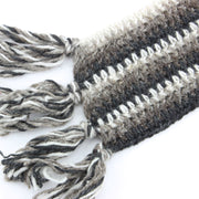 Long Narrow Chunky Wool Knit Scarf - Grey & Oatmeal