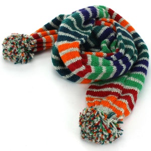 Chunky Wool Knit Scarf - Stripe Green
