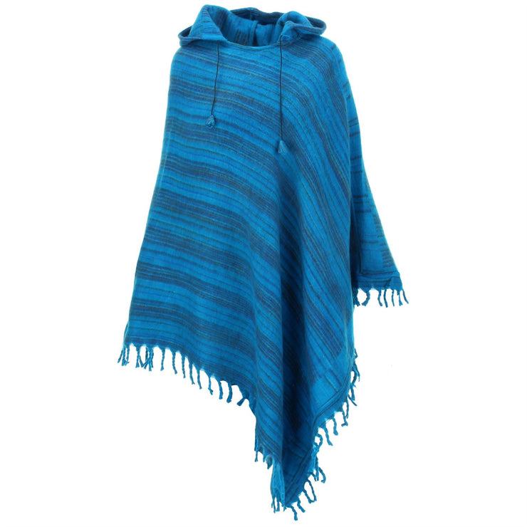 Vegan Wool Hooded Poncho - Light Blue