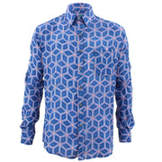 Tailored Fit Long Sleeve Shirt - Blue Abstract Diamonds