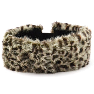 Faux fur headband with satin lining - Leopard print