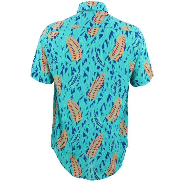 Tailored Fit Short Sleeve Shirt - Salmon Pink Feathers & Turquoise Grass