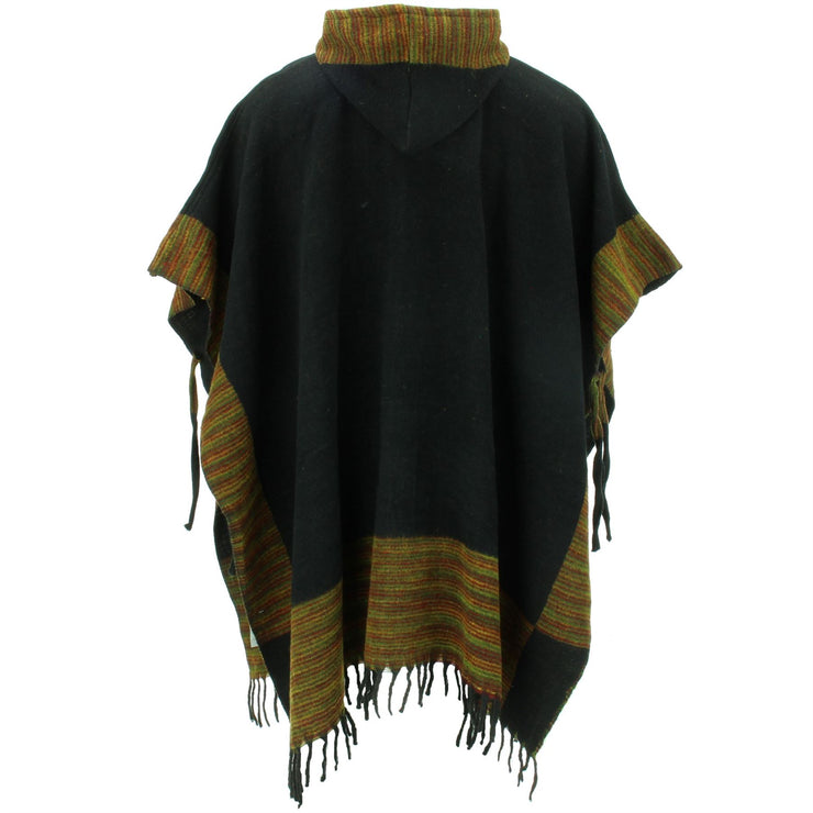 Soft Vegan Wool Hooded Tibet Poncho - Black Sunset