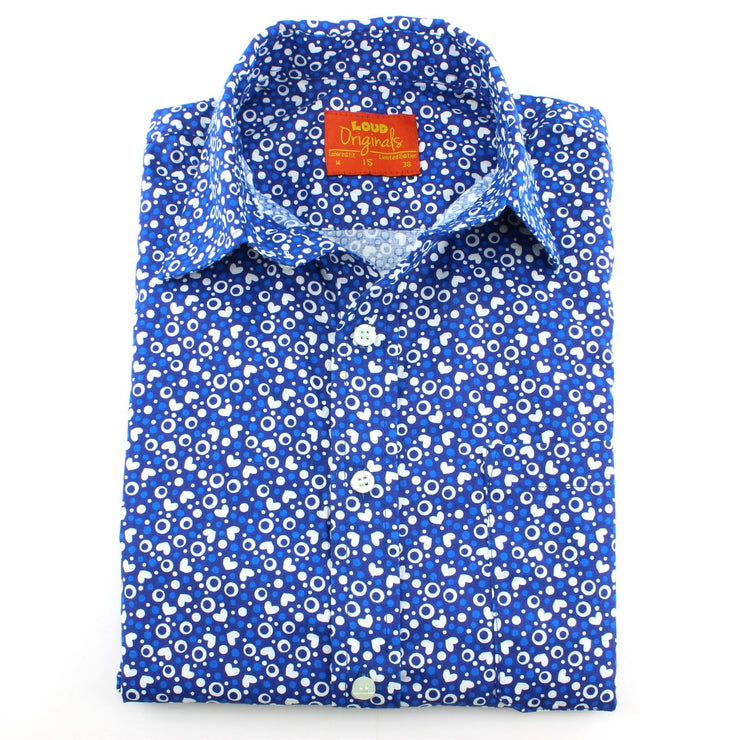 Tailored Fit Short Sleeve Shirt - Blue Hearts & Dots
