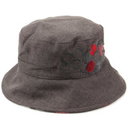 Ladies Bucket Hat with Embroidered Flower Design - Dark Grey