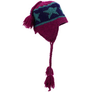 Wool Knit Earflap Tassel Hat - Star Maroon