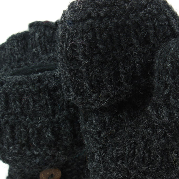 Chunky Wool Fingerless Shooter Gloves - Mixed Knits - Charcoal Grey