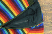 Hand Knitted Wool Jacket Cardigan - Stripe Dark Rainbow