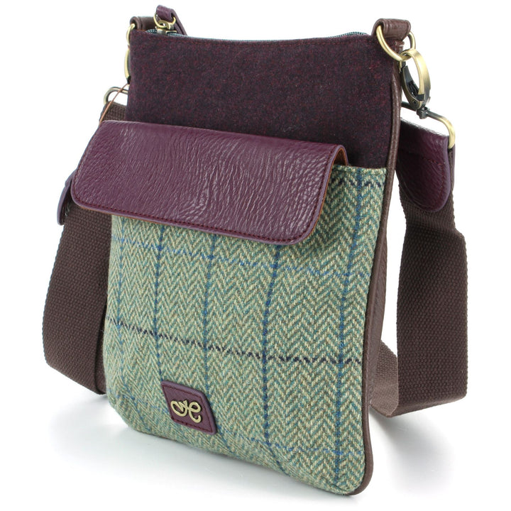 Tweed Cross Body Messenger Shoulder Bag Handbag - Green & Blue