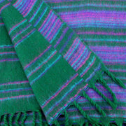 Vegan Wool Shawl Blanket - Stripe - Racing Green Purple