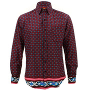Tailored Fit Long Sleeve Shirt - Red Abstract