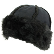 Suede Effect Hat and Faux Fur Cuff and Lining - Black