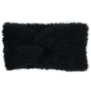 Faux Fur Twisted Bowknot Headband - Black