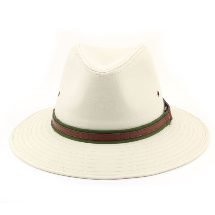 Cotton fedora hat with faux leather band - Beige