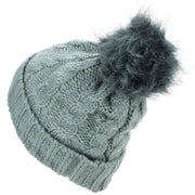 Twisted Rib Knitted Hat with Matching Colour Bobble - Light Grey