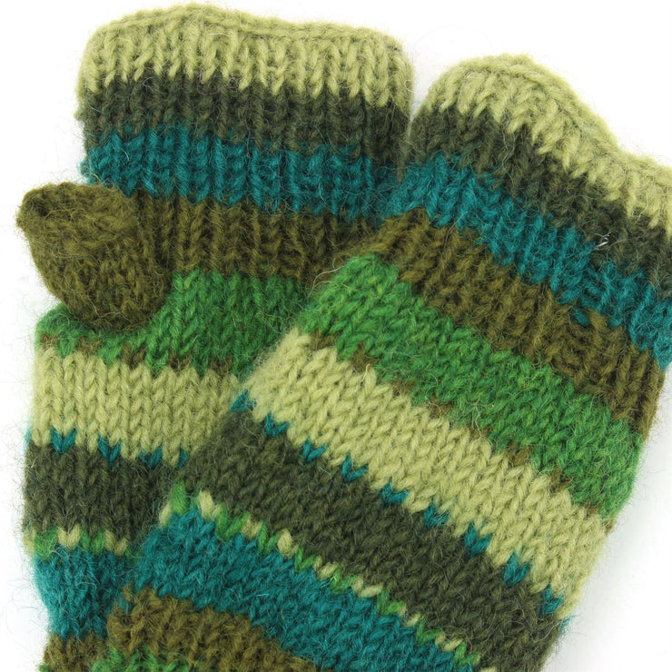 Wool Knit Arm Warmer - Stripe - Green