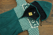 Hand Knitted Wool Hooded Jacket Cardigan Ladies Cut - Fairisle Teal