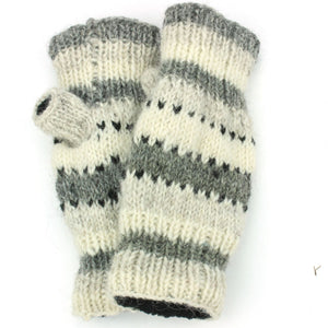 Wool Knit Arm Warmer - Stripe - Grey White