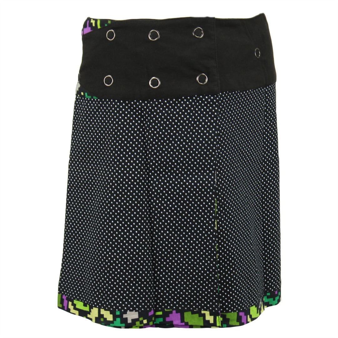 Reversible Short Mini Popper Wrap Skirt with Detachable Pocket - Pixellated Space Flower