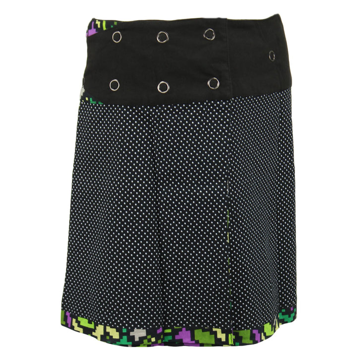 Reversible Short Mini Popper Wrap Skirt with Detachable Pocket - Pixellated Space Flower