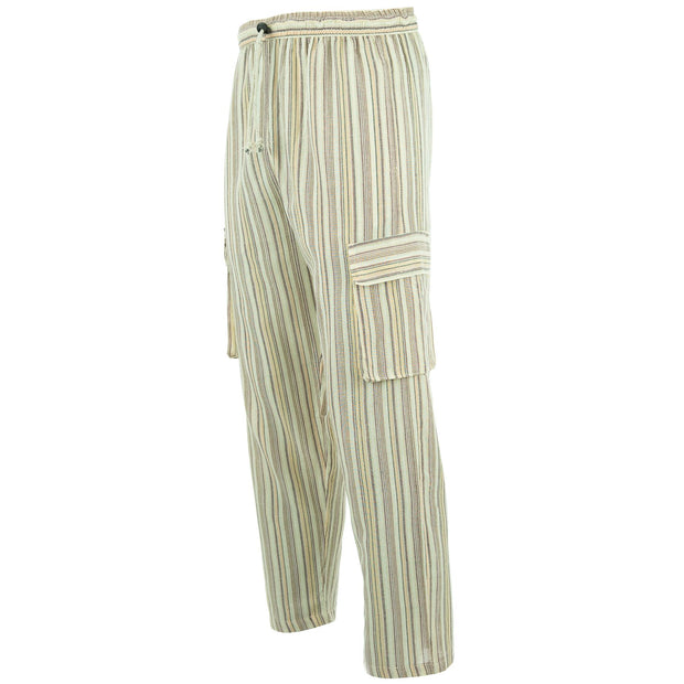 Cotton Combat Trousers Pant - Cream Stripe